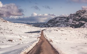 Preview wallpaper snow, mountains, road, turn
