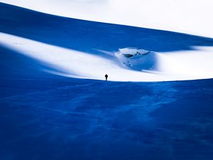 Preview wallpaper snow, mountains, silhouette, loneliness, winter