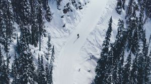 Preview wallpaper snow, mountains, trees, aerial view