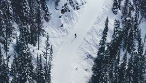 Preview wallpaper snow, mountains, trees, aerial view