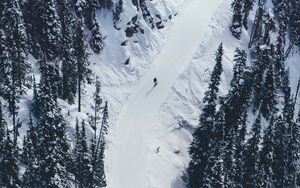 Preview wallpaper snow, mountains, trees, aerial view