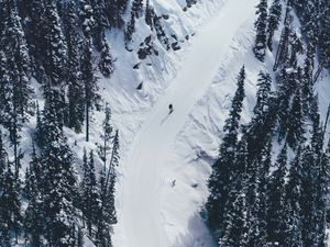 Preview wallpaper snow, mountains, trees, aerial view
