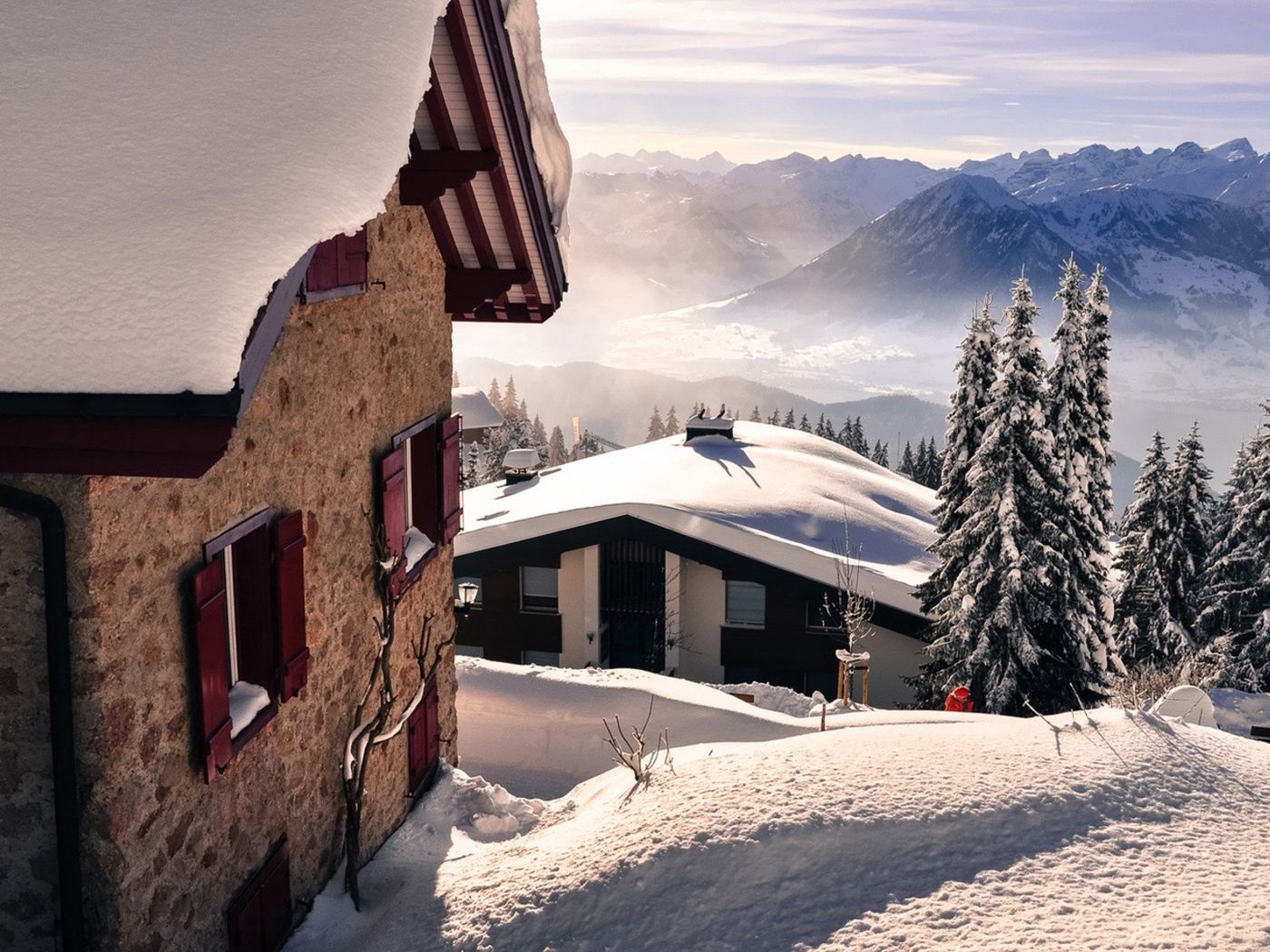 1400x1050 Wallpaper snow, mountains, winter, landscape