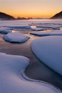 Preview wallpaper snow, river, ice, cold, winter, water