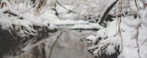 Preview wallpaper snow, river, stream, branch