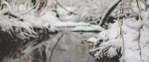 Preview wallpaper snow, river, stream, branch