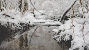 Preview wallpaper snow, river, stream, branch