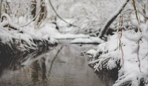Preview wallpaper snow, river, stream, branch