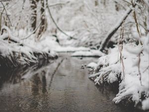 Preview wallpaper snow, river, stream, branch