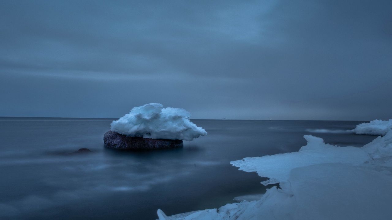 Wallpaper snow, sea, stone, ice, sky, cloudy