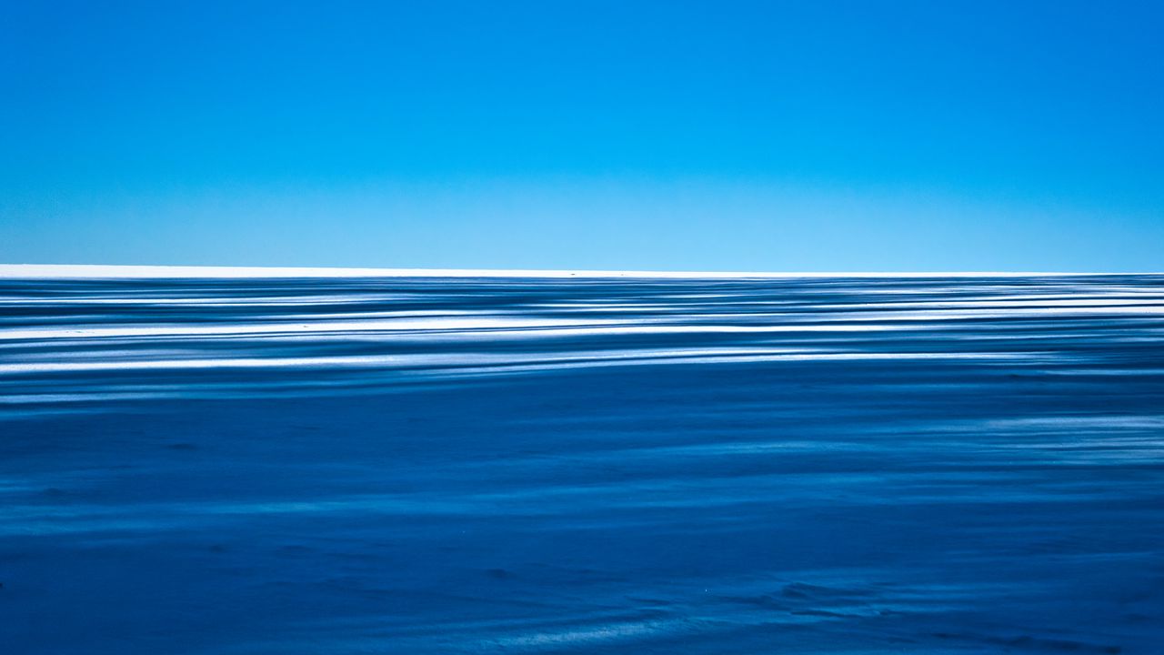 Wallpaper snow, shadows, stripes, horizon, landscape, blue