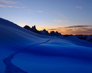Preview wallpaper snow, trail, mountains, sky