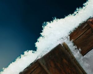 Preview wallpaper snow, white, wooden, floor, snowflakes