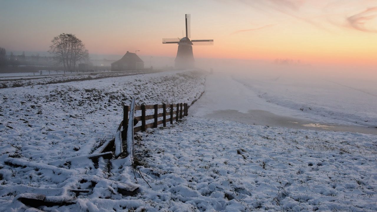Wallpaper snow, windmill, winter