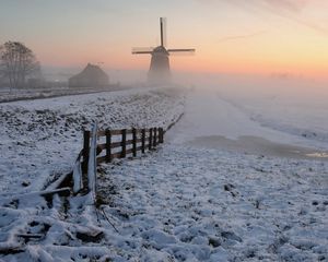 Preview wallpaper snow, windmill, winter