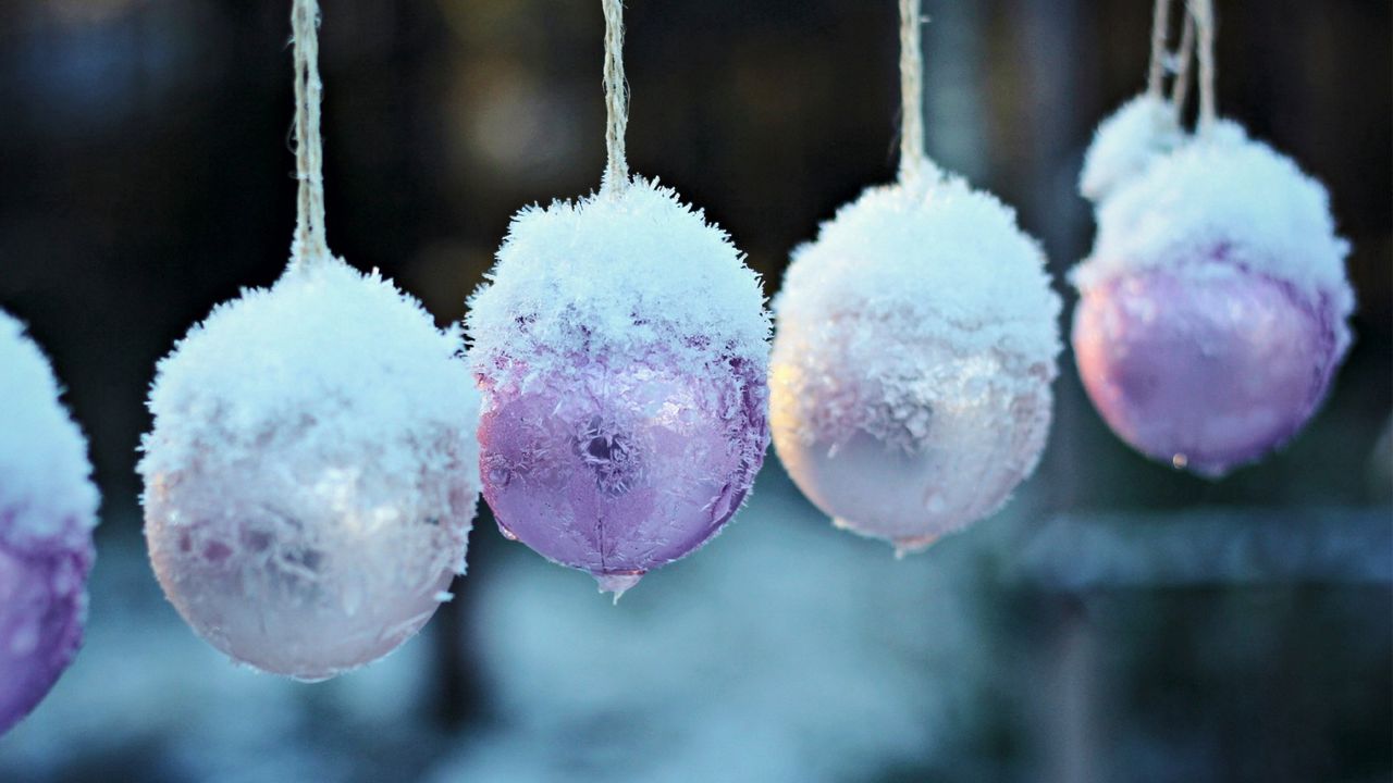 Wallpaper snow, winter, balls, christmas, number