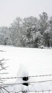 Preview wallpaper snow, winter, park, fence, trees, snowdrifts