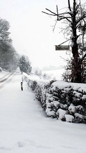 Preview wallpaper snow, winter, park, road, fence