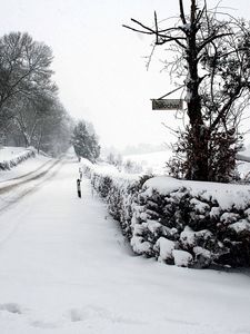 Preview wallpaper snow, winter, park, road, fence