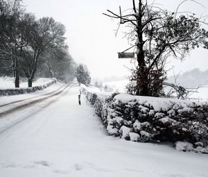 Preview wallpaper snow, winter, park, road, fence