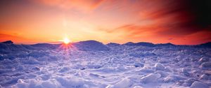 Preview wallpaper snow, winter, sunset, horizon, ice