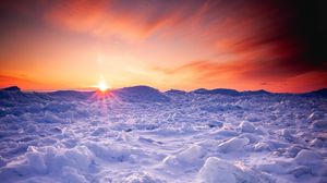 Preview wallpaper snow, winter, sunset, horizon, ice