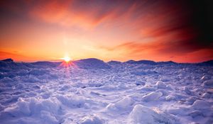 Preview wallpaper snow, winter, sunset, horizon, ice