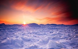 Preview wallpaper snow, winter, sunset, horizon, ice