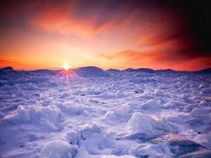 Preview wallpaper snow, winter, sunset, horizon, ice