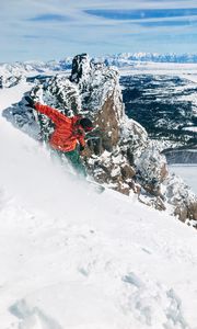 Preview wallpaper snowboard, downhill, extreme, snowboarder, snow, mountains, slope, board, winter sport