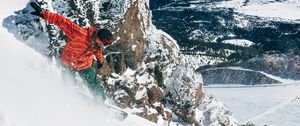 Preview wallpaper snowboard, downhill, extreme, snowboarder, snow, mountains, slope, board, winter sport