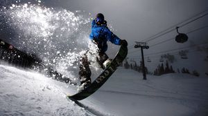 Preview wallpaper snowboard, evening, snow, light, trick