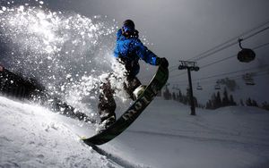 Preview wallpaper snowboard, evening, snow, light, trick