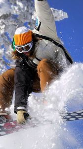 Preview wallpaper snowboard, extreme, suit, girl, trick, snow