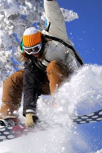 Preview wallpaper snowboard, extreme, suit, girl, trick, snow