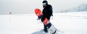 Preview wallpaper snowboard, girl, snow, snowboarder, board, sports equipment, winter, winter sports