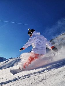 Preview wallpaper snowboard, snow, mountains, sun, adrenaline