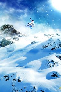 Preview wallpaper snowboard, snow, mountains