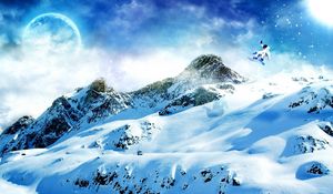 Preview wallpaper snowboard, snow, mountains