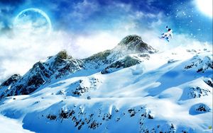 Preview wallpaper snowboard, snow, mountains