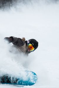 Preview wallpaper snowboard, snowboarder, snow, helmet, glasses