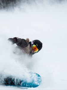 Preview wallpaper snowboard, snowboarder, snow, helmet, glasses