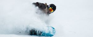 Preview wallpaper snowboard, snowboarder, snow, helmet, glasses