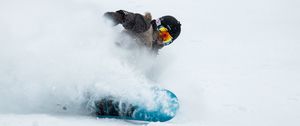 Preview wallpaper snowboard, snowboarder, snow, helmet, glasses