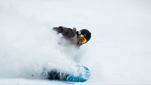 Preview wallpaper snowboarder, snow, helmet, glasses