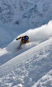 Preview wallpaper snowboarder, snow, mountains