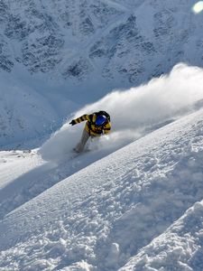 Preview wallpaper snowboarder, snow, mountains