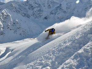 Preview wallpaper snowboarder, snow, mountains