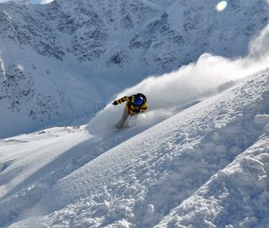 Preview wallpaper snowboarder, snow, mountains