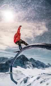 Preview wallpaper snowboarder, snowboard, helmet, snow, trick